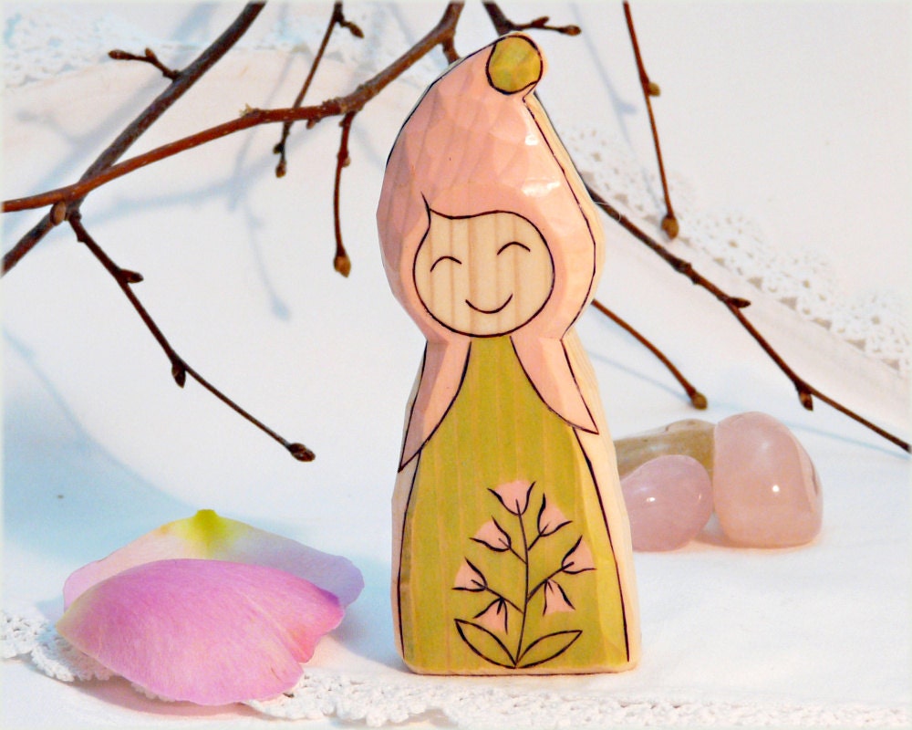 Pink bell FAIRY - wood toy waldorf nature table inspired