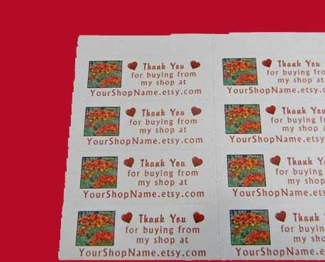30 PERSONALIZED Thank You Labels. 1 Sheet of White 1-Inch Labels Printed in Color. 2897