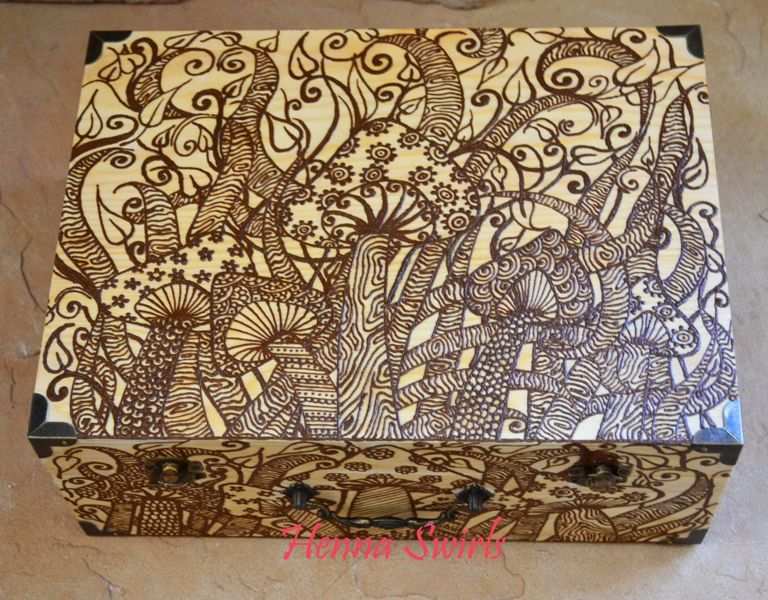 Chest Mushrooms  One of a Kind  Original  Unique Henna Swirls
