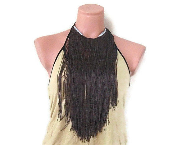 Dark Brown long Fringe Necklace
