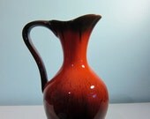vintage Orange Drip Pitcher Vase - Canadiana Pottery Limited