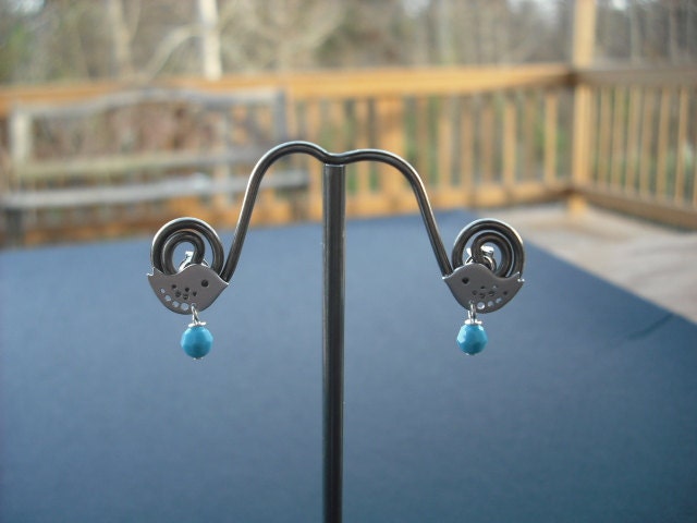 Birthstone, tiny love birds post earrings - sterling silver post, bridesmaids gift, wedding gift