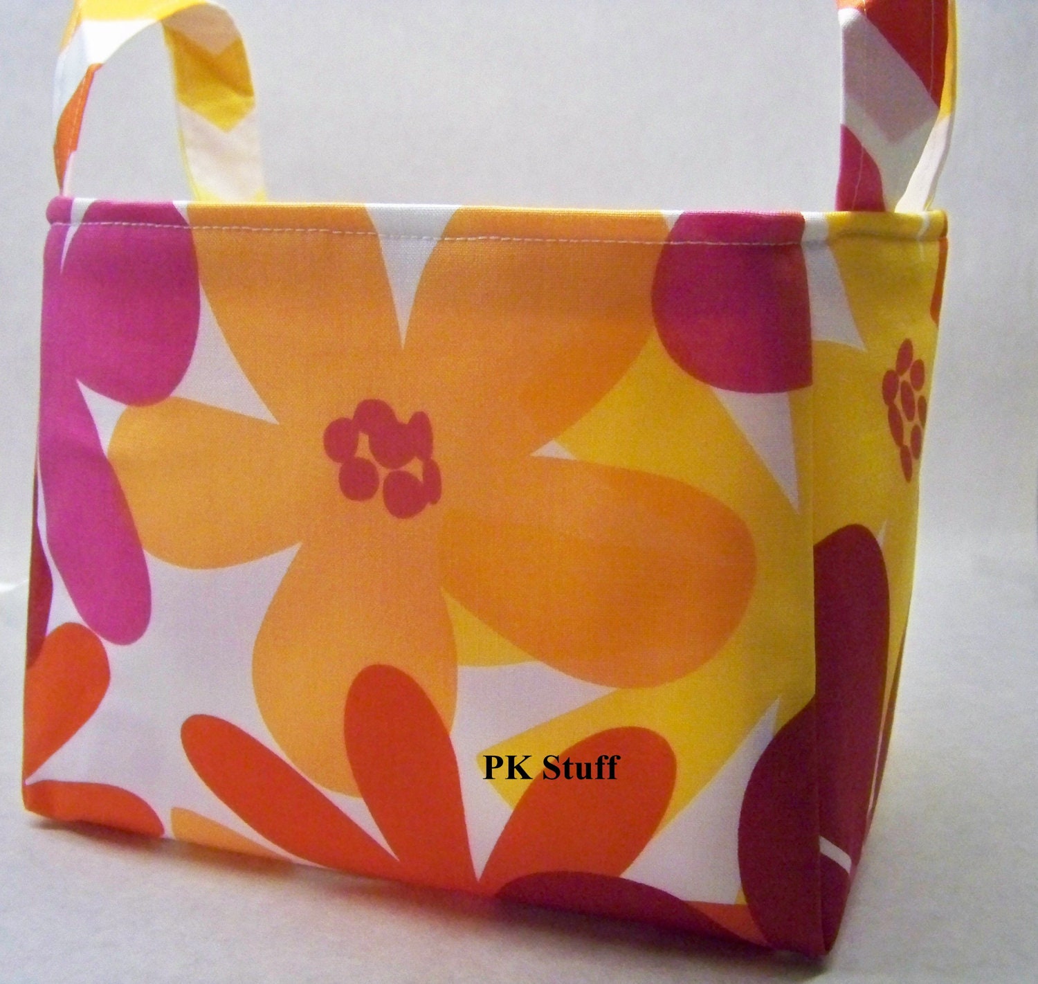 PK Fabric Basket in Tropical Island in Tangerine - Ready To Ship - Washable - Reversible
