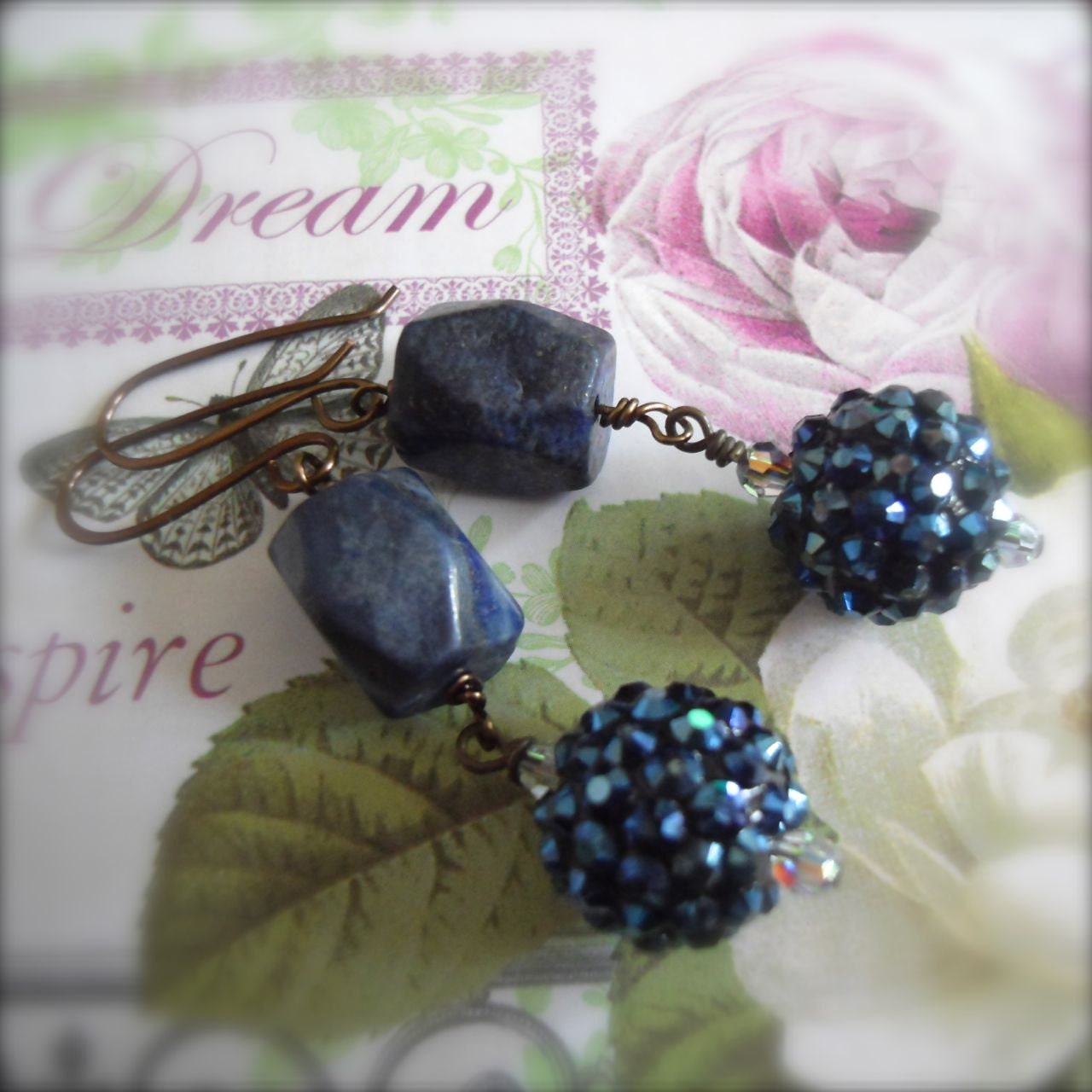 Blue Dangle Earrings Lapis Lazuli Gemstone Jewelry - Blue Bling Boho Great Gatsby Elegance