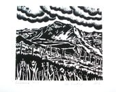 Chrome Hill linocut print.