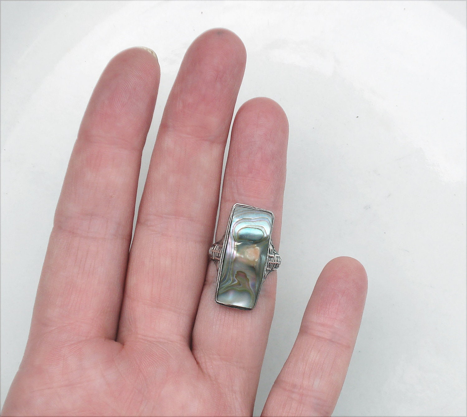Art Deco Sterling Silver Asian Blister Pearl Ring