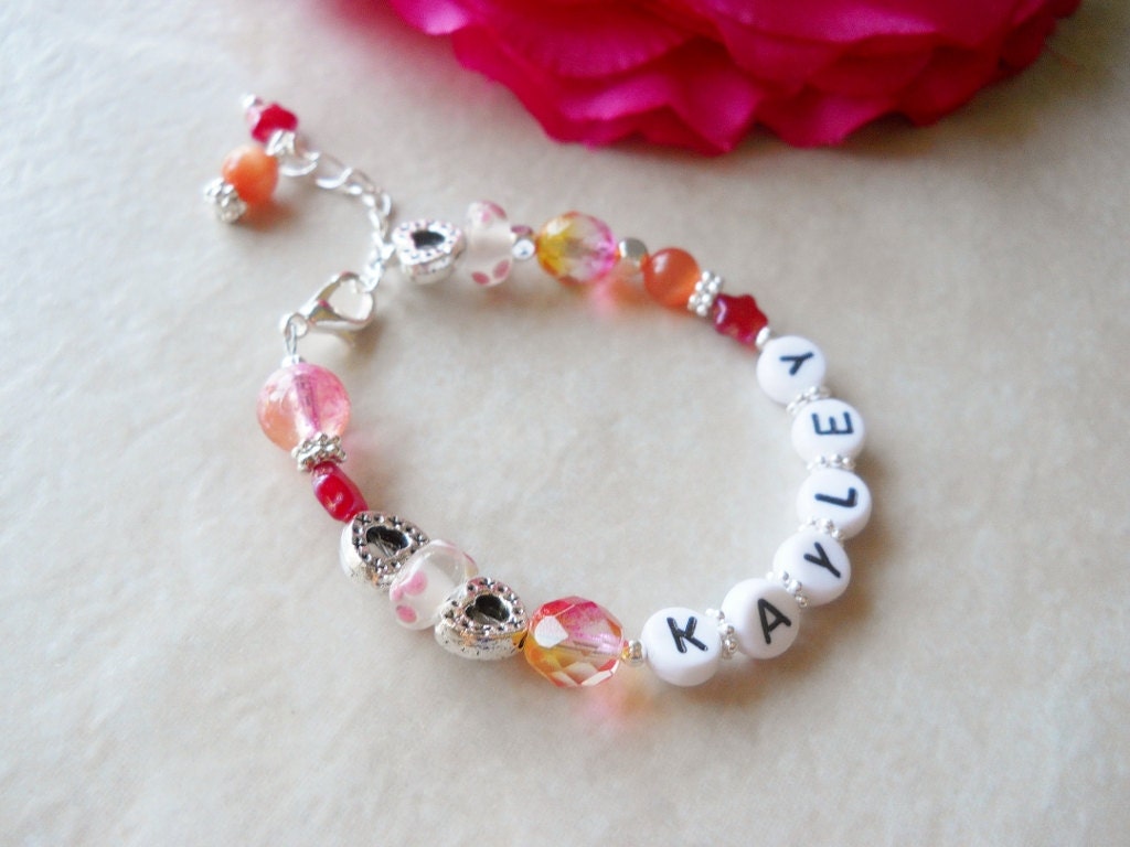 Pink and Orange Girls Personalized Name Bracelet B083