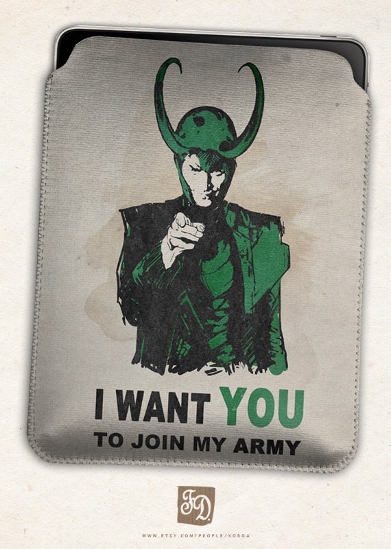 Hand made iPad / netbook sleeve LOKI army  / the Avengers / Thor