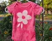 Baby Bodysuit: Pink with Batik Flower, Short Sleeves (3 months) READY TO SHIP