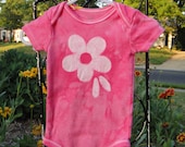 Baby Bodysuit: Pink with Batik Flower, Short Sleeves (6 months) READY TO SHIP