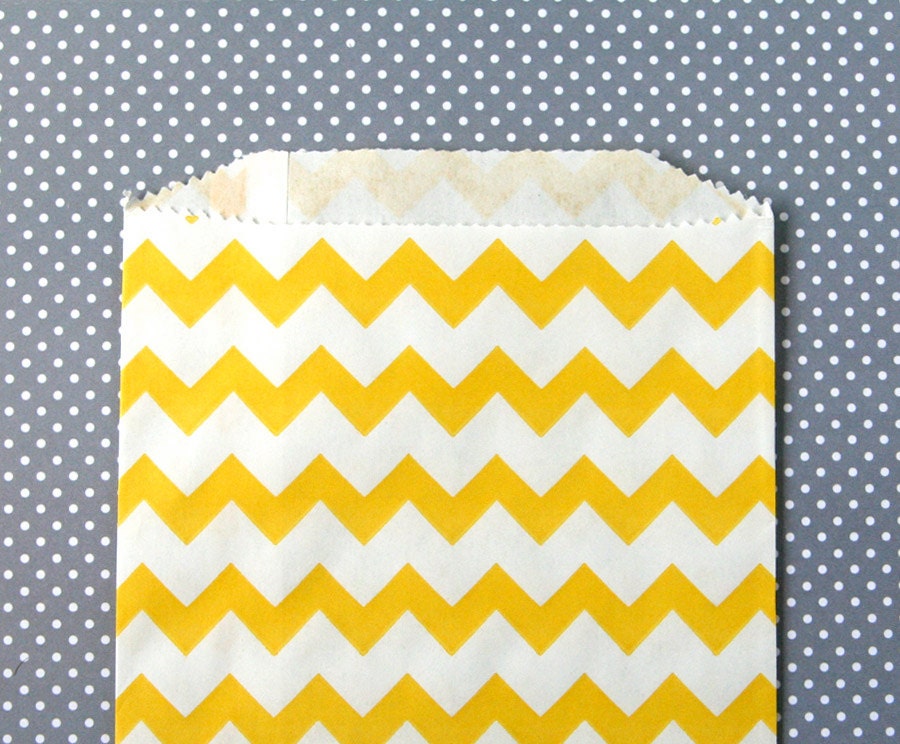 Yellow Chevron Goody Bags / Favor Bags / Treat Bags (20) - 5 x 7.5 inches - Midi Size Il_570xn