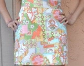 Vintage Printed Miniskirt - Colorful Pastel Print Skirt - Retro Sherbet Colors Pencil Skirt - Geometric Patchwork Cotton - Handmade - Size 4