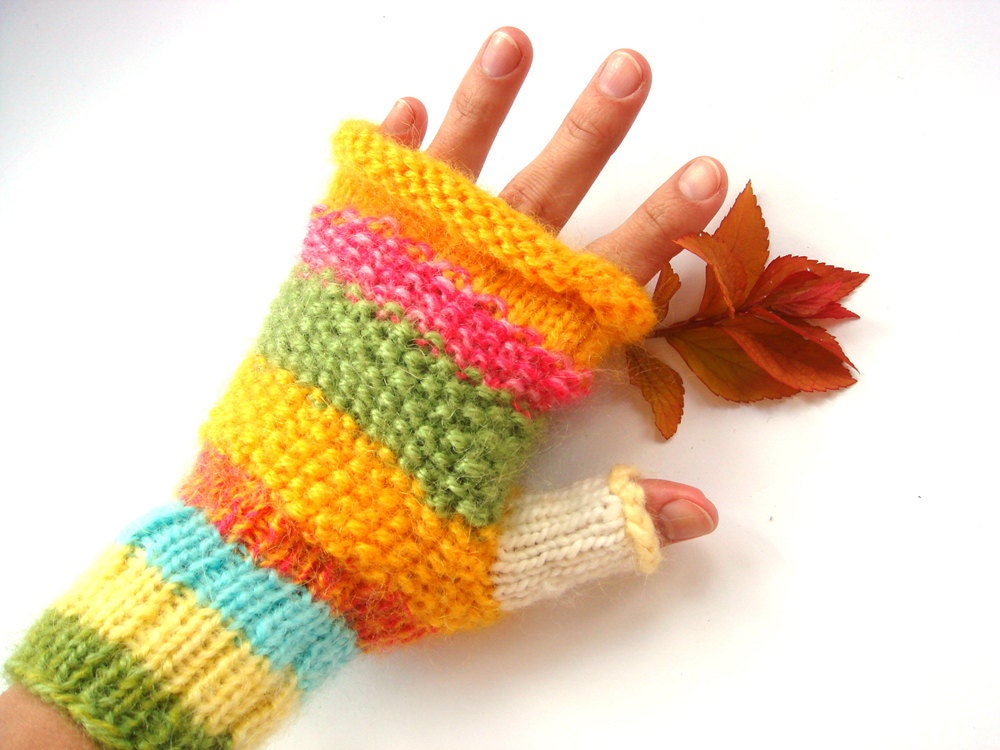 Fingerless gloves, yellow gloves, winter accessory, women fashion