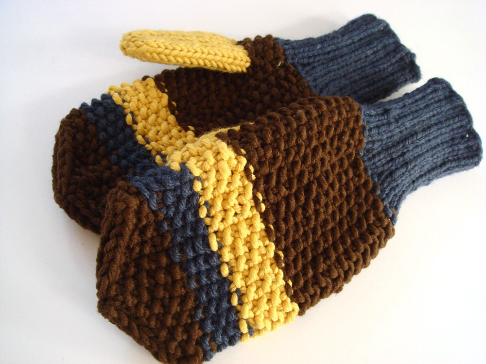 Brown men mittens, winter accessory for him, warm gloves for men