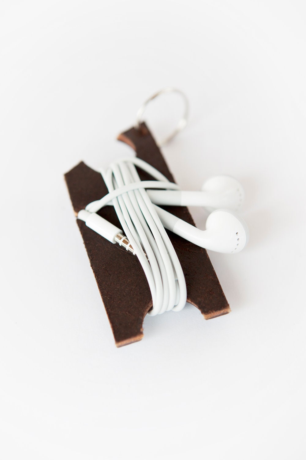 Upcycled Leather Earbud Headphone Organizer Keychain