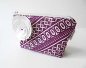 Magenta Cream Cosmetic Case Zipper Pouch Recycled Necktie with Flower Brooch
