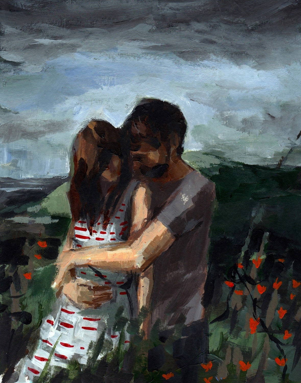 Honeymoon . giclee art print of original couple in love painting