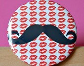 Pocket Mirror MUSTACHE AND LIPS, Bridesmaid Gift, Wedding Favor, Party Favor, Compact Mirror