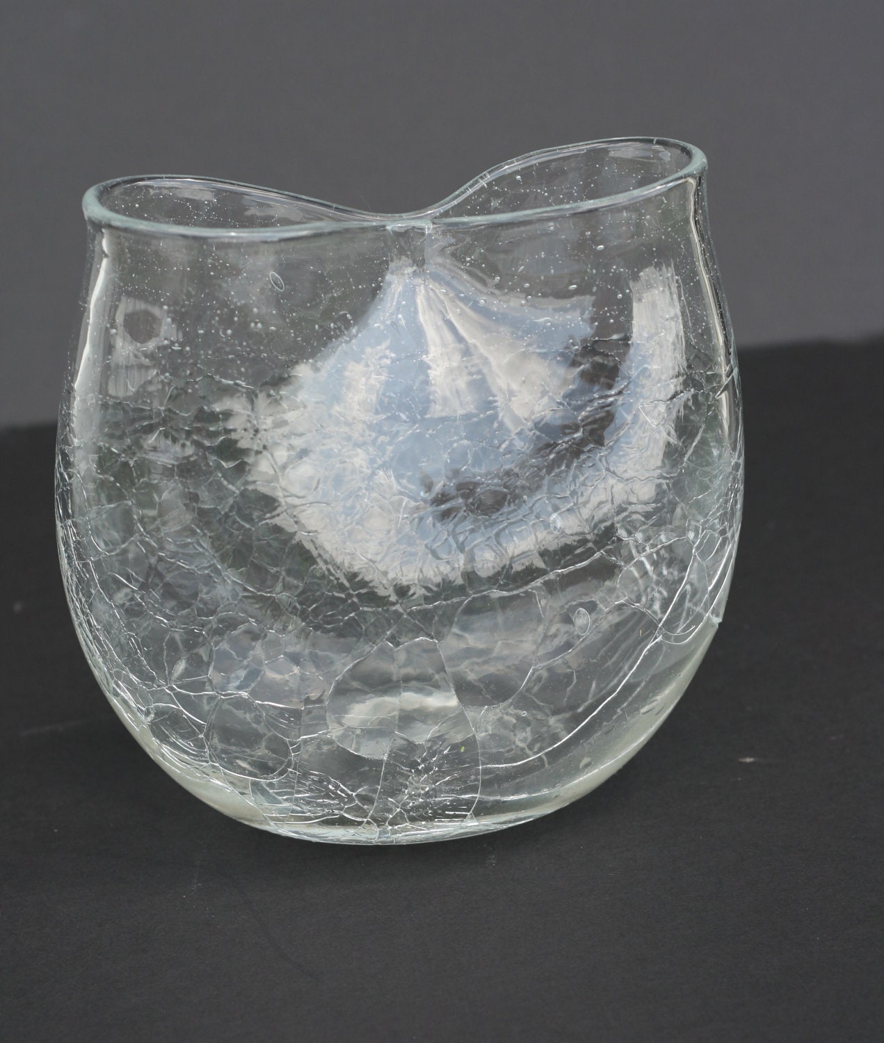 Vintage Blenko Clear Crackle Art Glass Pinched Vase By Modnique