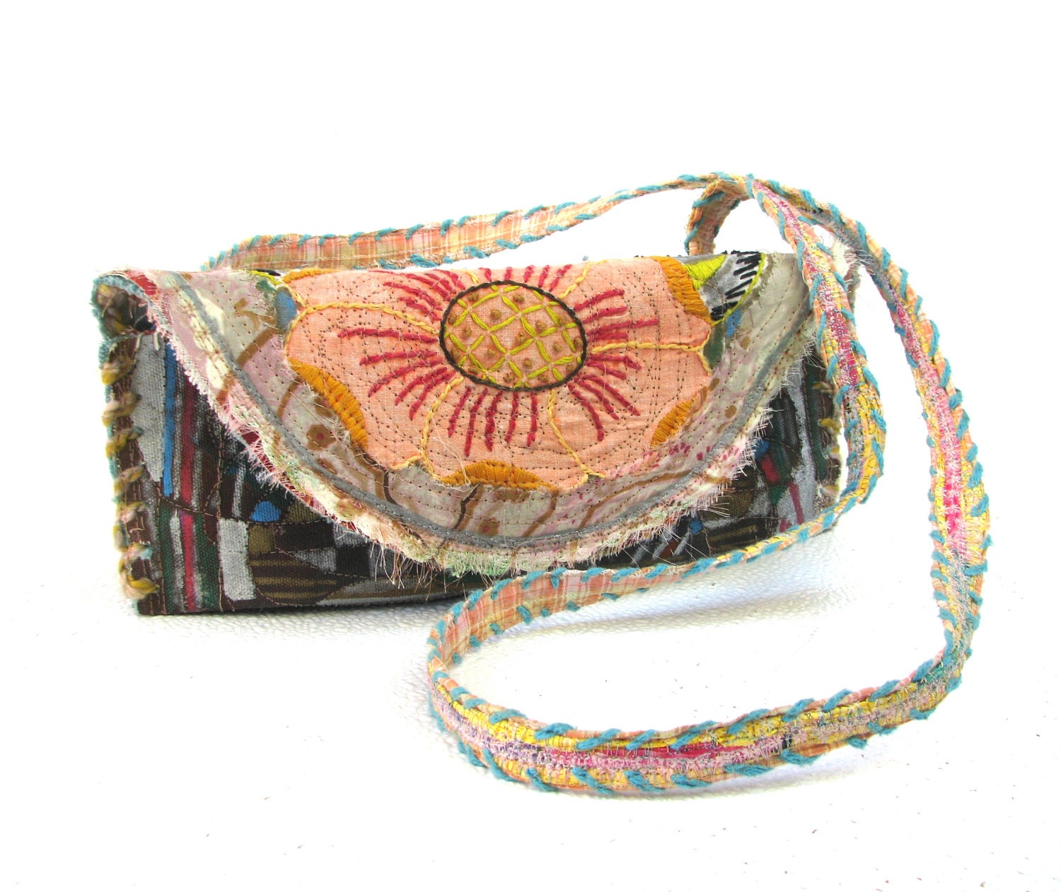 Reserved. Handmade Peachy Clutch Bag or Cross Body Bag Artsy Boho and One of a Kind