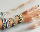 Hand Printed String Cuff Bracelet in White Heat Geo Print