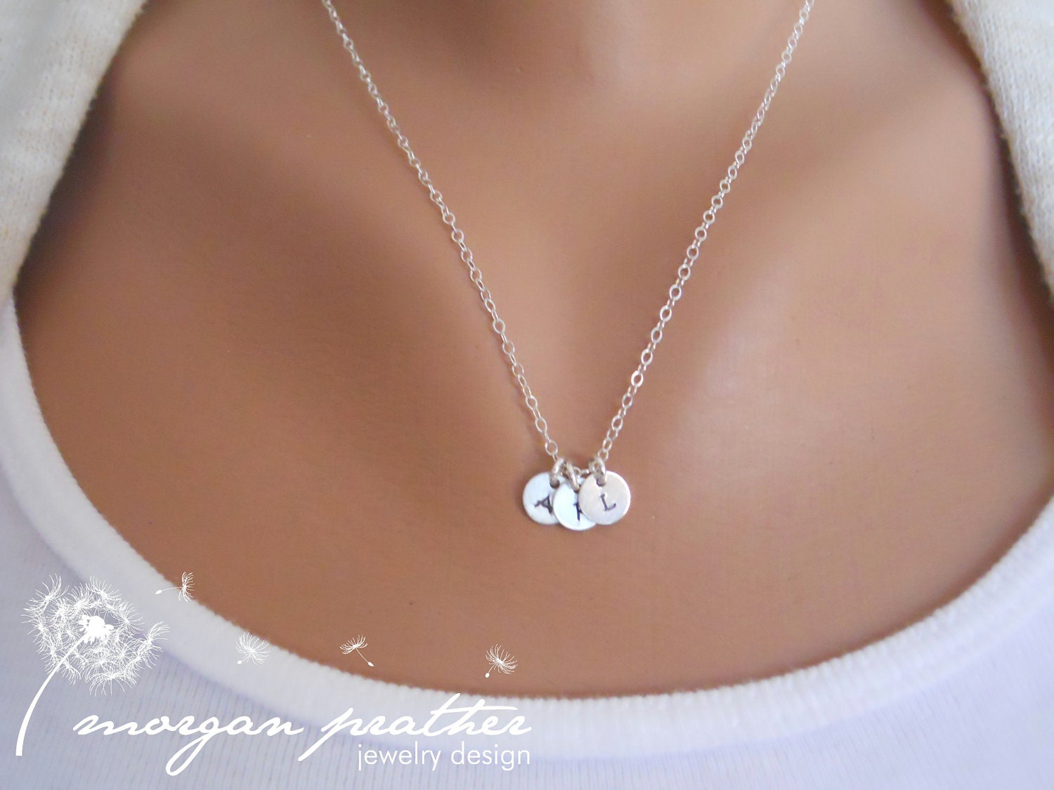 Customized Sterling Silver Necklace - Hand Stamped 1/4" Initial - Personalized Charm - Sterling Silver Fine Cable Chain - morganprather