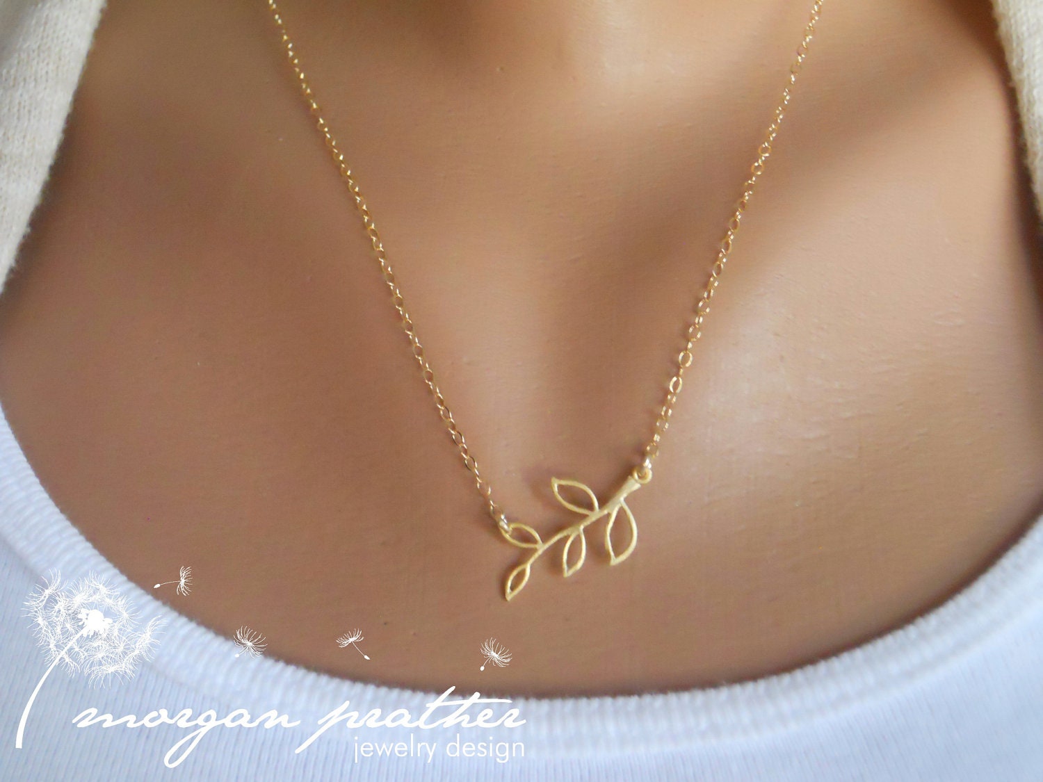 Tiny Branch Necklace in Gold - Little Branch Pendant Suspended on Gold Filled Fine Chain - Perfect Gift - morganprather
