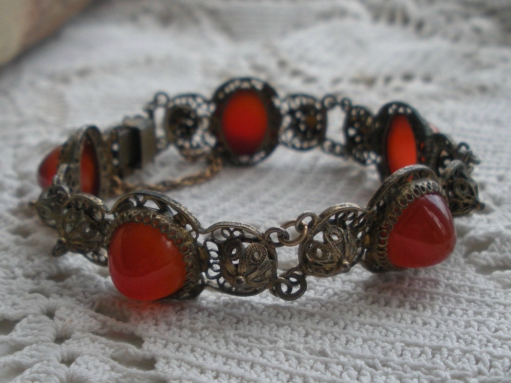 Vintage Carnelian and Filigree Bracelet