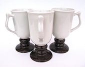Hall Brown White Pedestal Mugs 1272 Set of 3 - worldvintage