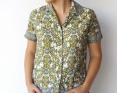 Vintage Iceberg and Olive Drab Button-Up Blouse