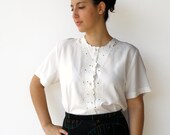 Vintage Crisp White Floral Cut-Out Blouse
