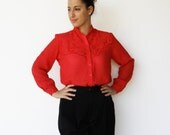 Vintage late 1970s Western Rose Eyelet Blouse