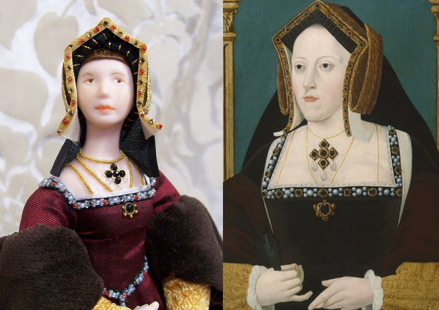 Tudor Doll, Catherine of Aragon, 12th scale dollhouse doll  Made to Order 8 - 10 weeks