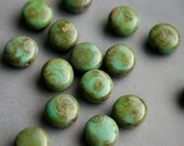 10mm Turquoise Picasso Coin Beads Czech Glass