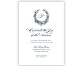 Printable Elegant Holiday Party Invitations Christmas Party Invitations Wreath Monogram Digital File for Self-Print