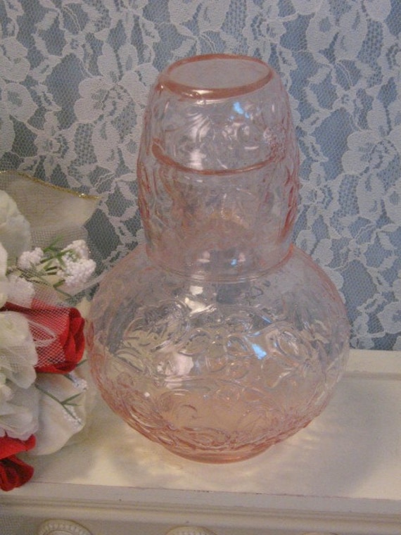Vintage Pink Depression Night Stand Carafe by havetohaveit on Etsy