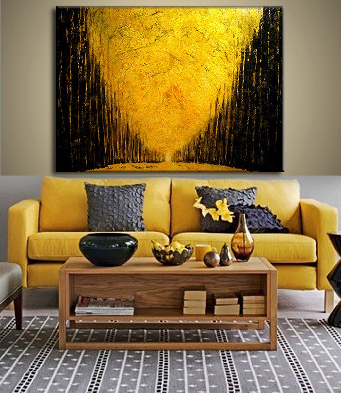Enormous Original modern landscape autumn pathway Trees Fine Art Gallery Painting by Herny Parsinia Large 48x36