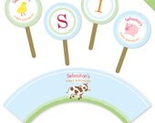 Barnyard Animals party - Personalized DIY printable cupcake wrapper and topper set