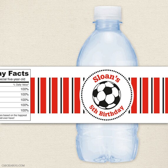 Soccer party - Personalized water bottle labels - Set of 15 - Choose red, green, blue or pink Il_570xn