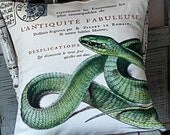 Cotton and Burlap Pillow...Garden Snake Pillow Cover
