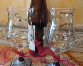 WINE AND DINE-  Set of Two, Custom, Hand painted Wineglass with Rhinestone accents