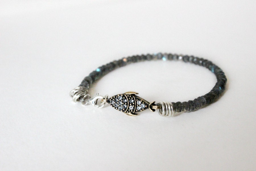 Labradorite Bracelet with Gold Pendant