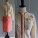 1960s Sweater and Skirt Outfit, Kitt n Gora Angora Appliqued Cardigan and Pink Silk Skirt Fitted Womens Size Small