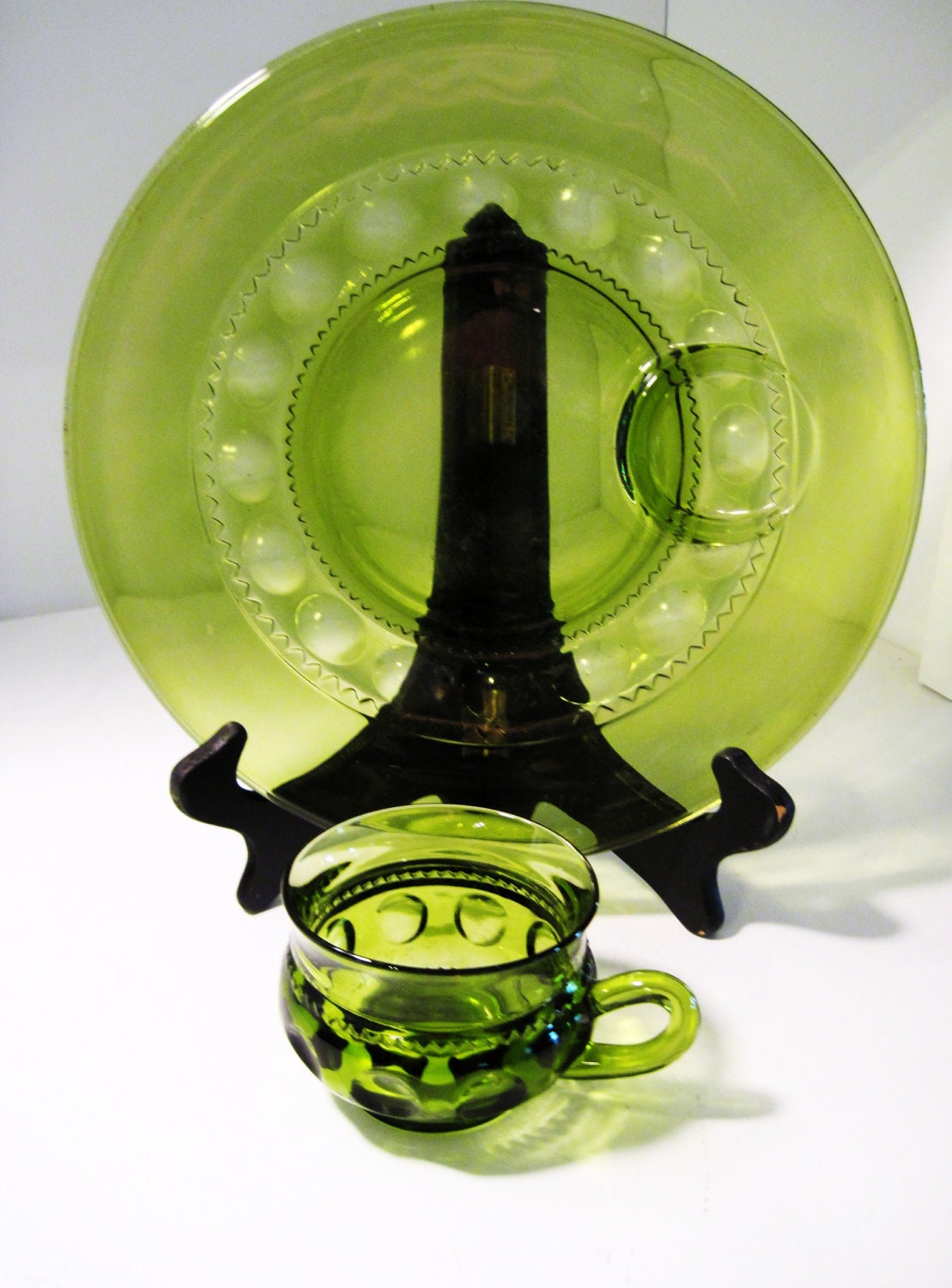 Vintage Green Glass Dishes Snack Set in by vintageexchange