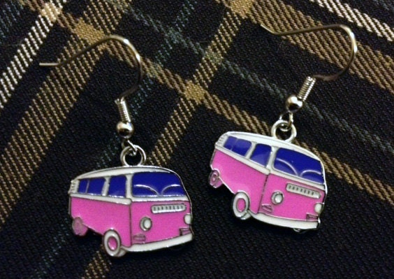 Bay Window Bus Earrings - Pink With Purple