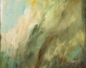Large Abstract Painting Acrylic Nature 24 x 24 Green Brown Blue Teal Gold artist Gwen Duda