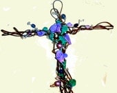 GORGEOUS wall cross rusted wire flowers and beads
