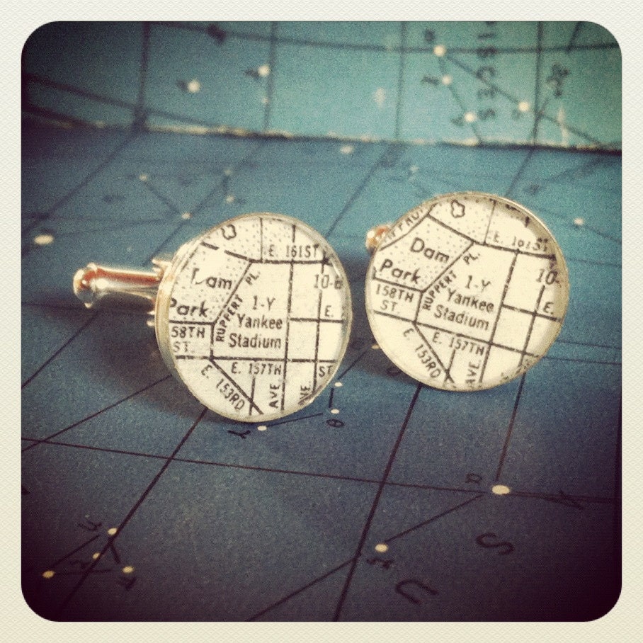 yankee stadium - silver vintage map cufflinks with gift box by Tomato-Made