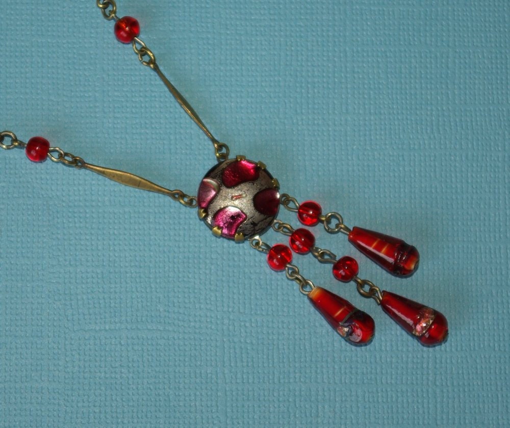 Foiled Czech glass 1930s Art Deco necklace