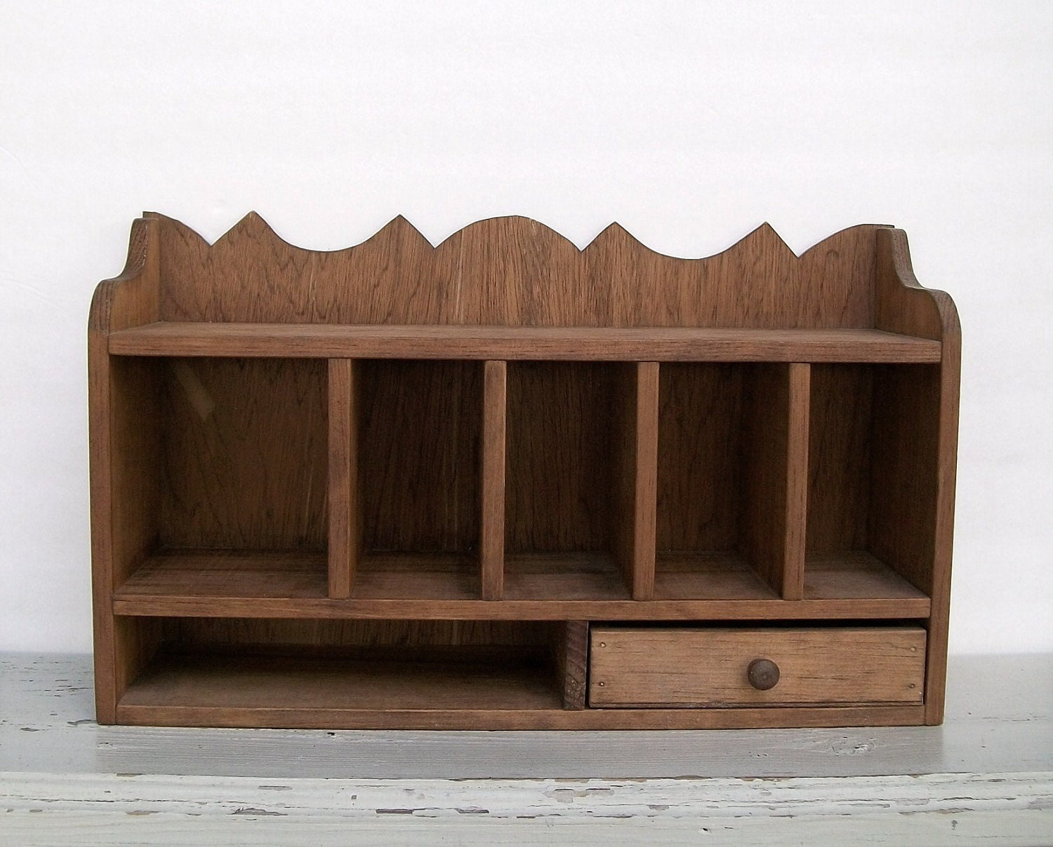 Vintage Rustic Wooden Desktop Display Shelf Counter Storage